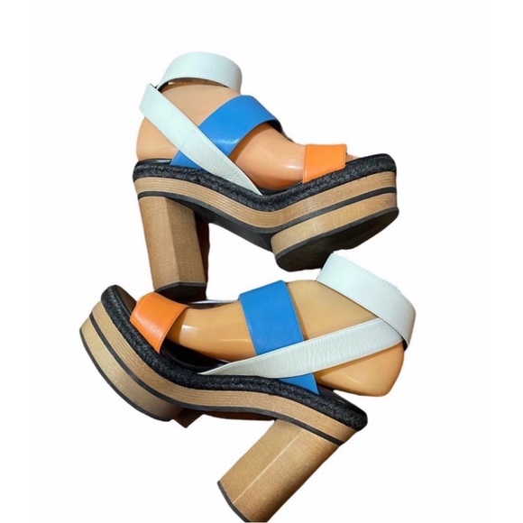 Pierre Hardy Shoes - Pierre Hardy White, Blue & Orange Colorblock Platform Sandals